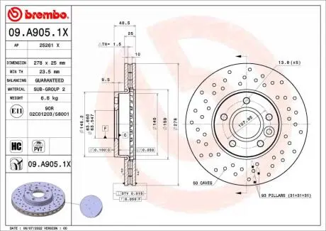09A9051X Гальмівні диски BREMBO підбір по vin на Brocar