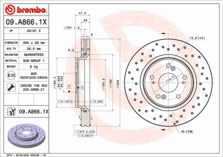 09A8661X Автозапчастина BREMBO підбір по vin на Brocar