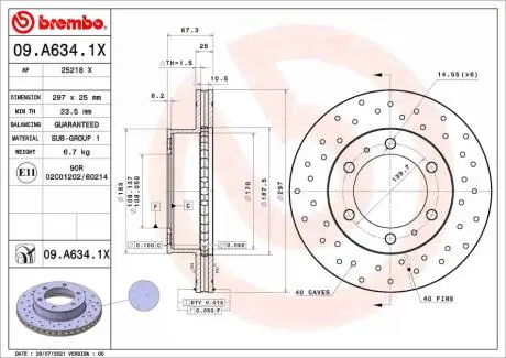 09A6341X Гальмівні диски BREMBO підбір по vin на Brocar