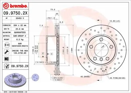 0997502X Гальмівні диски BREMBO підбір по vin на Brocar