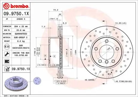 0997501X Гальмівні диски BREMBO подбор по vin на Brocar