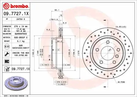 0977271X Гальмівні диски BREMBO підбір по vin на Brocar