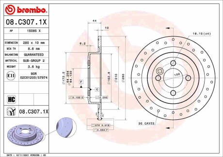 08C3071X Автозапчастина BREMBO підбір по vin на Brocar