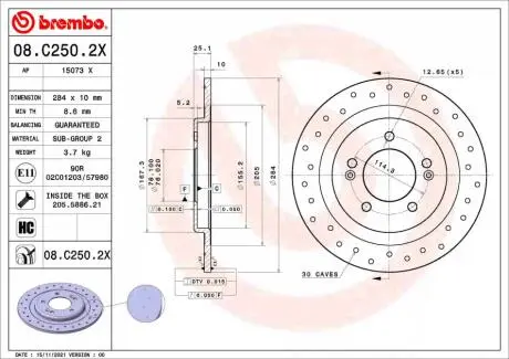 08C2502X Гальмівні диски BREMBO подбор по vin на Brocar