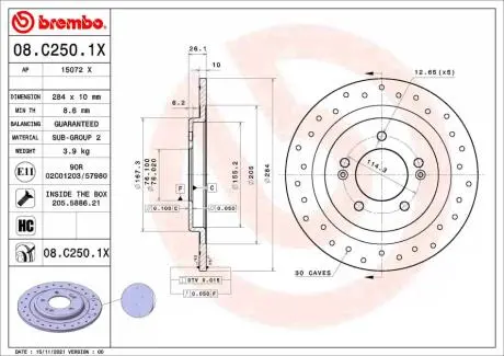 08C2501X Гальмівний диск BREMBO підбір по vin на Brocar