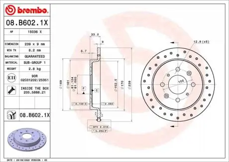 08B6021X Автозапчастина BREMBO підбір по vin на Brocar