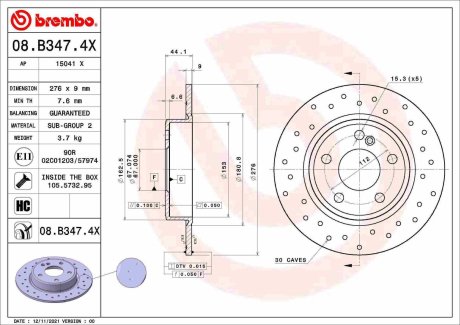 08B3474X Автозапчастина BREMBO підбір по vin на Brocar