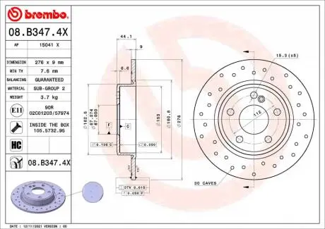 08B3474X Автозапчастина BREMBO подбор по vin на Brocar