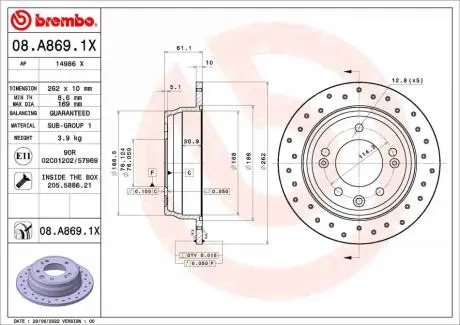 08A8691X Автозапчастина BREMBO підбір по vin на Brocar