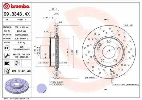 09B3434X Гальмівні диски BREMBO подбор по vin на Brocar