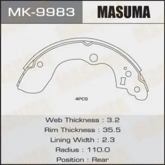 MK9983 Колодки гальмівні стояночного тормоза (MK-9983) MASUMA MASUMA підбір по vin на Brocar