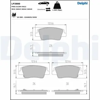 LP3880 Гальмівні колодки, дискові DELPHI підбір по vin на Brocar