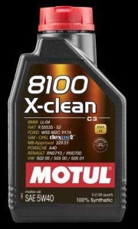 102786 Олива мот 5W40 1L 8100 X-clean ACEA C3,BMW Longlife-04,VW 505.00/501.01 MOTUL підбір по vin на Brocar