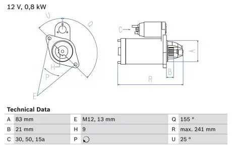 0986010110 Стартер (відновлений) MB W114 /S123 /W116 Audi 100 -82 BOSCH підбір по vin на Brocar