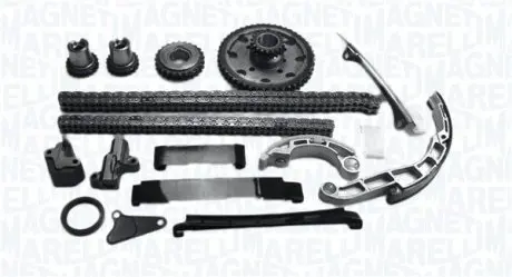 MCK0470 MAGNETI MARELLI К-кт ланцюга ГРМ (2 ланцюга+ 7 напрямних + 2 натягувача +4 шестерні + сальник) Navara 2.5d 05- MAGNETI MARELLI підбір по vin на Brocar