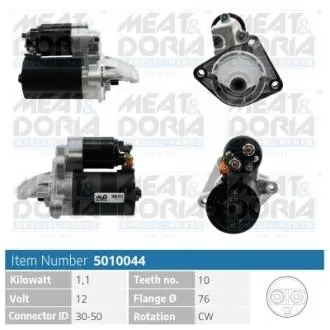 5010044 MEATDORIA Стартер FORD FIESTA 1.25 MEAT&DORIA підбір по vin на Brocar