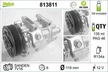 813811 Компресор, система кондиціонування повітря VALEO підбір по vin на Brocar