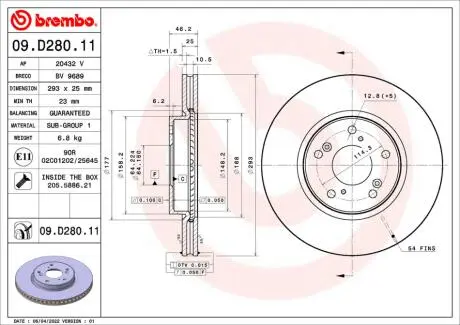 09D28011 Гальмівний диск BREMBO подбор по vin на Brocar