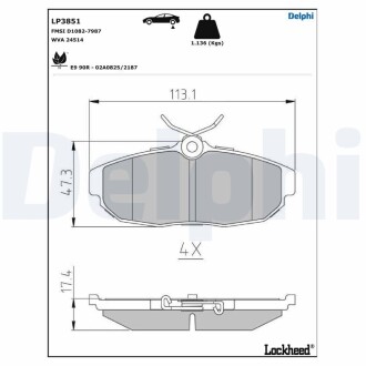 LP3851 Гальмівні колодки, дискові DELPHI підбір по vin на Brocar