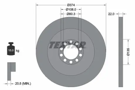 93015500 Тормозной диск TEXTAR підбір по vin на Brocar