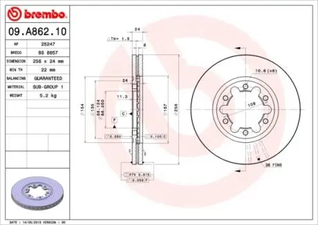 09A86210 Гальмівний диск BREMBO підбір по vin на Brocar