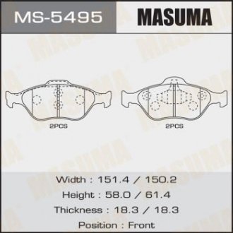 MS5495 Колодки тормозные переднTOYOTA YARIS (10-16), MAZDA 2 (07-15), FORD FIESTA VI (09-14) (MS5495) MASUMA MASUMA подбор по vin на Brocar
