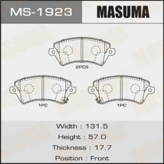 MS1923 Колодки тормозные передн TOYOTA YARIS, TOYOTA COROLLA (06-14) (MS1923) MASUMA MASUMA подбор по vin на Brocar