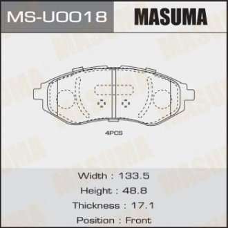 MSU0018 Колодки тормозные передн CHEVROLET AVEO (T300) (MSU0018) MASUMA MASUMA підбір по vin на Brocar