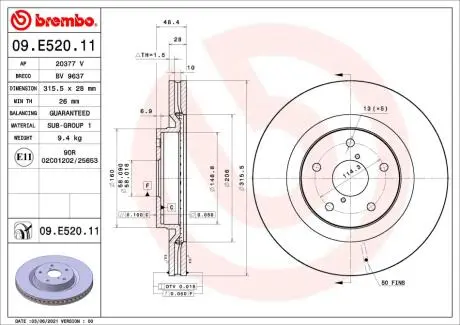 09E52011 Диск BREMBO подбор по vin на Brocar
