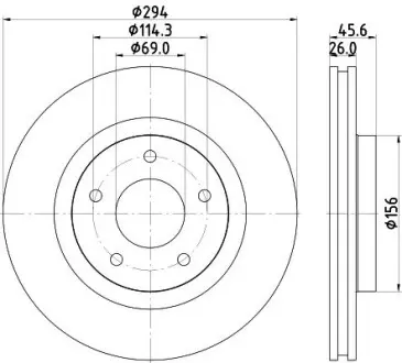 8DD355115911 Гальмівний диск перед. Jeep Compass, Patriot 07-13 Dodge Avenger 08-13, Caliber 07-12, Chrysler Sebring 07-10 Mitsubishi Outlander 07-12, Lancer GT, GTS 08-13 HELLA підбір по vin на Brocar