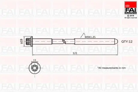 B1630 Болт ГБЦ к-кт OPEL ASTRA 1.4 09-20, INSIGNIA 1.4 11-17, ZAFIRA 1.4 11- CHEVROLET CRUZE 1.4 11- FAI AUTOPARTS підбір по vin на Brocar