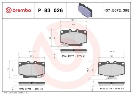 P83026 Гальмівні колодки дискові BREMBO підбір по vin на Brocar