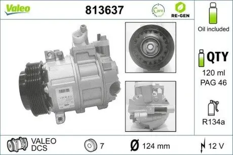 813637 Компресор кондиціонера відновлений VALEO підбір по vin на Brocar