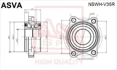 NSWHV35R ПОДШИПНИК СТУПИЧНЫЙ ЗАДНИЙ (NISSAN SKYLINE V35 2001-2007) ASVA підбір по vin на Brocar