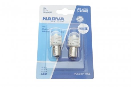 181484100 Лампа світлодіодна P21W white LED Range Performance 2,2W BA15S (блістер 2шт) (вир-во Narva) NARVA підбір по vin на Brocar