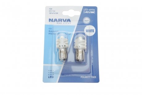 181474100 Лампа світлодіодна P21/5W white LED Range Performance 2.4/0.48W BAY15D (блістер 2шт) (вир-во Narva) NARVA підбір по vin на Brocar