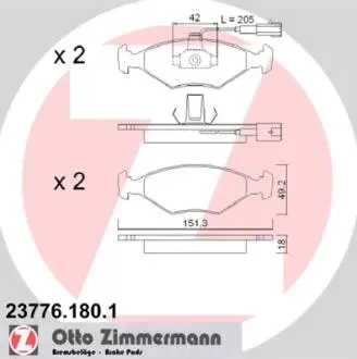 237761801 Колодки гальмівні дискові, комплект ZIMMERMANN підбір по vin на Brocar