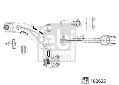 182625 Важіль підвіски з сайлентблоками і кульовою опорою FEBI BILSTEIN підбір по vin на Brocar