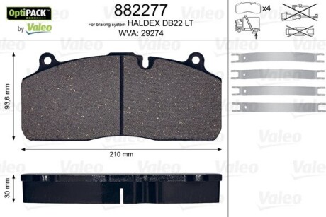 882277 Колодки гальмівні WVA 29274; 210,1x93,8x30 VALEO подбор по vin на Brocar