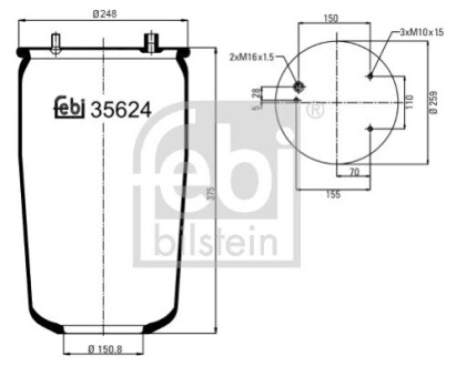 35624 Пневмоподушка підвіски без поршня FEBI BILSTEIN підбір по vin на Brocar