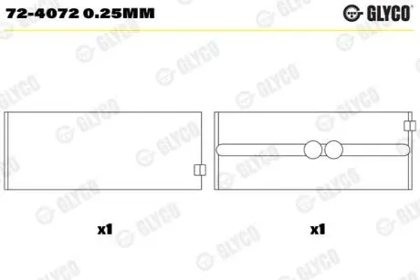 724072025MM Вкладиші корінні 0,25 GLYCO підбір по vin на Brocar