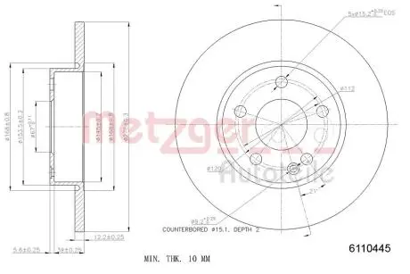 6110445 Тормозной диск METZGER підбір по vin на Brocar