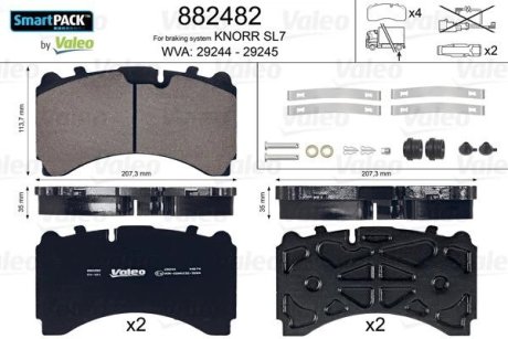 882482 Колодки гальмівні WVA 29244/29245; 207,3x113,7x35 VALEO підбір по vin на Brocar