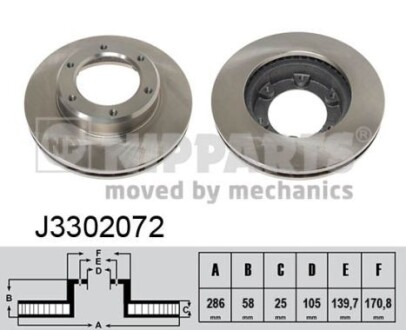 J3302072 Гальмівний диск NIPPARTS подбор по vin на Brocar