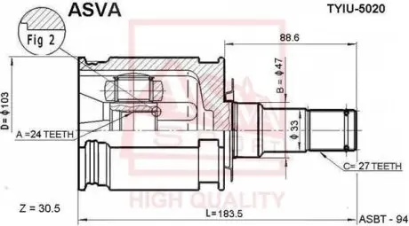 TYIU5020 ШРУС ВНУТРЕННИЙ 24x47x27 (TOYOTA LAND CRUISER PRADO 90 1996-2002) ASVA подбор по vin на Brocar