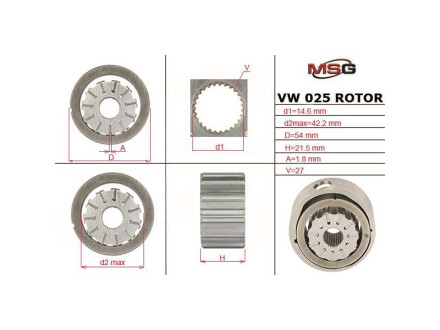 VW025ROTOR Ротор, статор і пластини насоса ГПК VW T5 03-15, Crafter 06-16, Amarok 10-22; AUDI A4 07-15, A5 07-16; FORD Transit 06-14, Galaxy 06-15, Mondeo III 07-15, S-MAX 06-15; VOLVO XC90 02-16, S80 06-16; LAND ROVER Freelander 06-14 MSG подбор по vin на Brocar