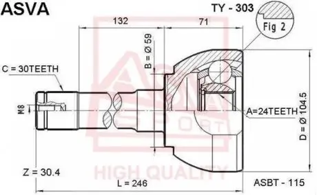 TY303 ШРУС НАРУЖНиЙ 24x59x30 (TOYOTA LAND CRUISER 100 HD ASVA підбір по vin на Brocar