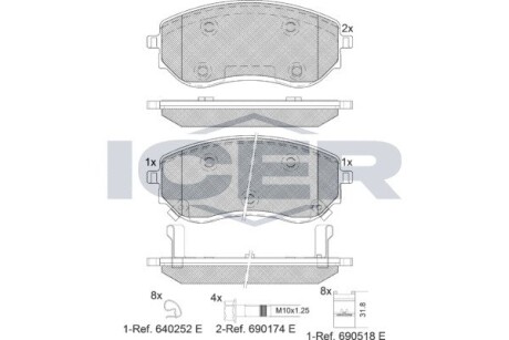 182342 Комплект гальмівних колодок (дискових) ICER підбір по vin на Brocar