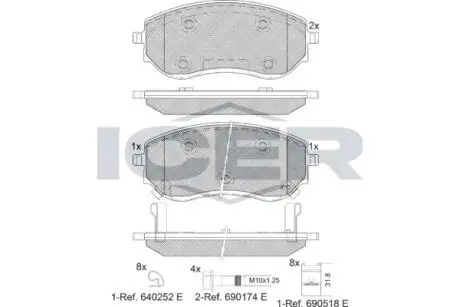 182342 Комплект гальмівних колодок (дискових) ICER підбір по vin на Brocar