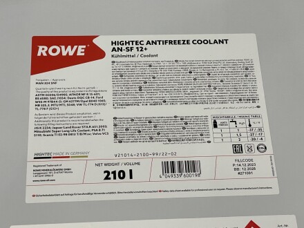 21014210099 Антифриз HIGHTEC ANTIFREEZE COOLANT AN-SF 12+ (210 L) ROWE подбор по vin на Brocar